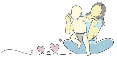 Mothers day line art style vector illustration, mothers day celebration illustration