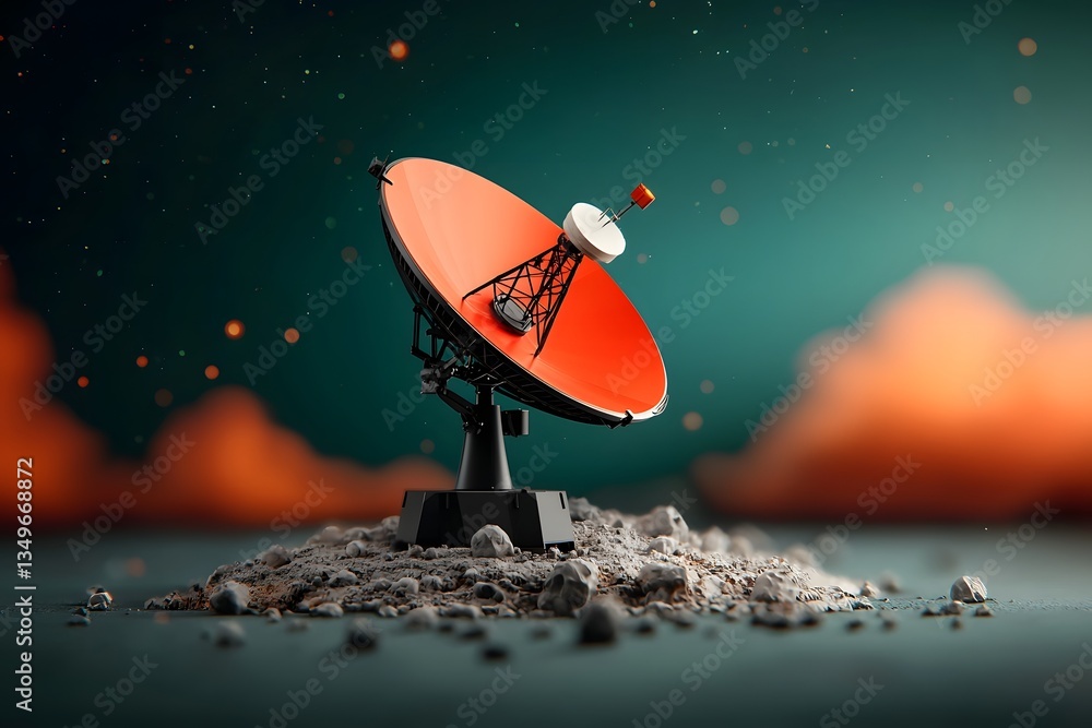 Poster colossal satellite dish and towering broadcasting structure against a mesmerizing cosmic backdrop su