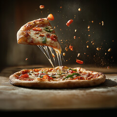 Gourmet Pizza with Floating Peppers – Creative Food Art and Flavor