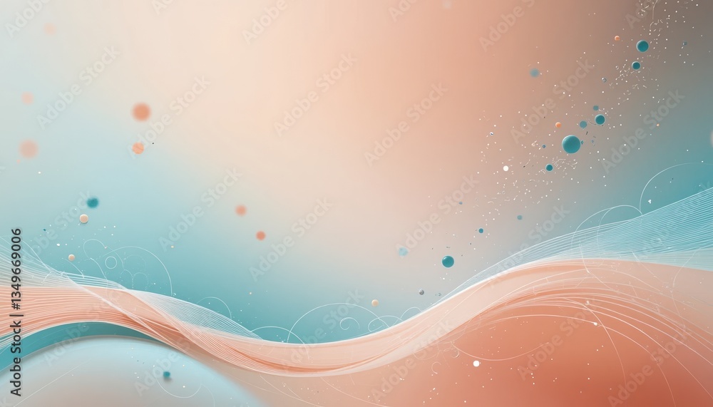 Poster abstract flowing waves and soft particles digital art contemporary design soft color palette aesthet