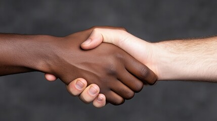 Diverse hands shaking in agreement.  A close-up view of two different-toned hands clasped in a handshake, symbolizing unity and collaboration.  