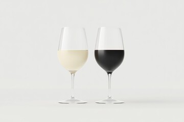Two wine glasses, one with white wine, the other with red wine