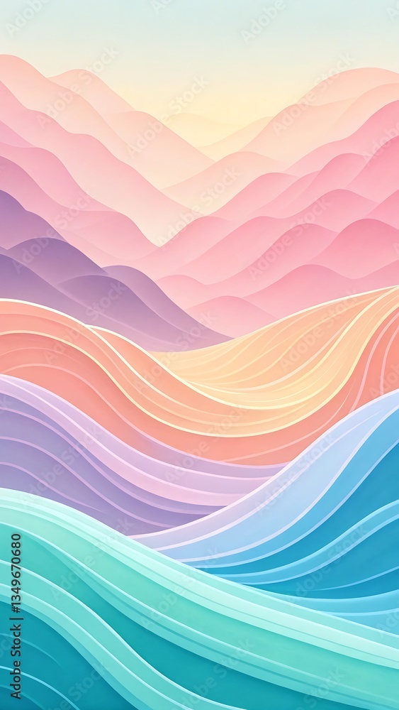 Poster pastel gradient waves: soft abstract background with layered colors and a calming, serene visual dis