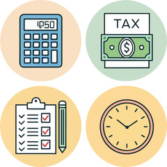 Tax Finance Icons Set Editable Stroke Vector Illustration