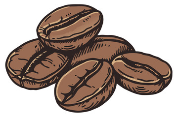 16 coffee beans, macro photography, high detail, rich brown color, roasted, aromatic, isolated on white background, heap of beans, studio lighting, food photography, close-up, textured, glossy surface