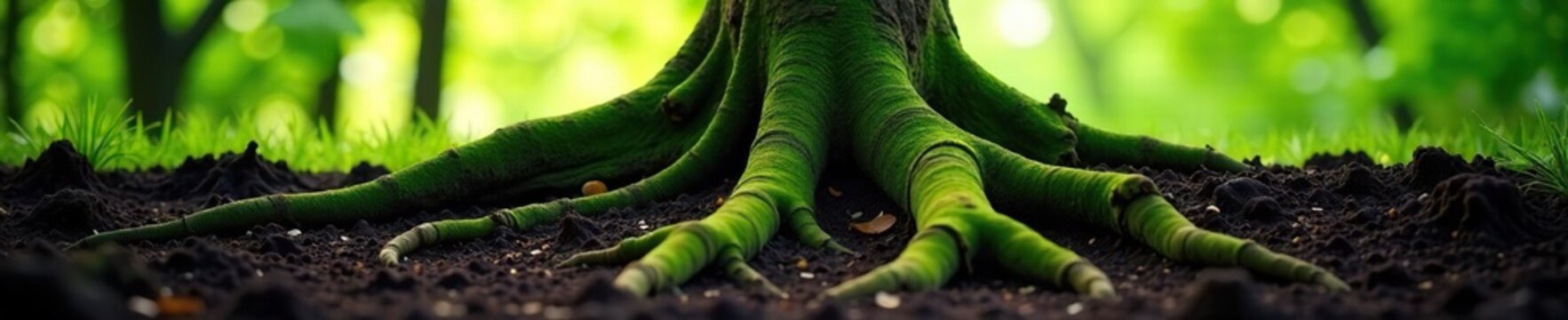 Tree roots spreading out from the base of the trunk, detail, roots