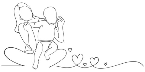 Fototapeta premium Mothers day line art style vector illustration, mothers day celebration illustration