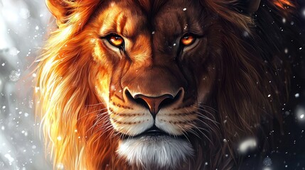 Naklejka premium Majestic Lion in Winter Wonderland