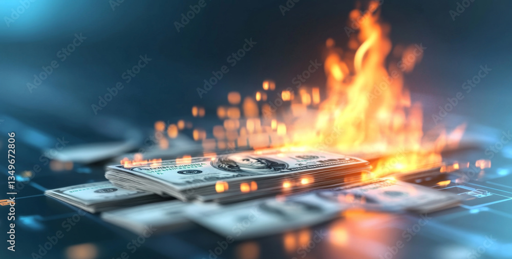 Poster wealth management is depicted with burning cash illustrating the risks of poor investment decisions.