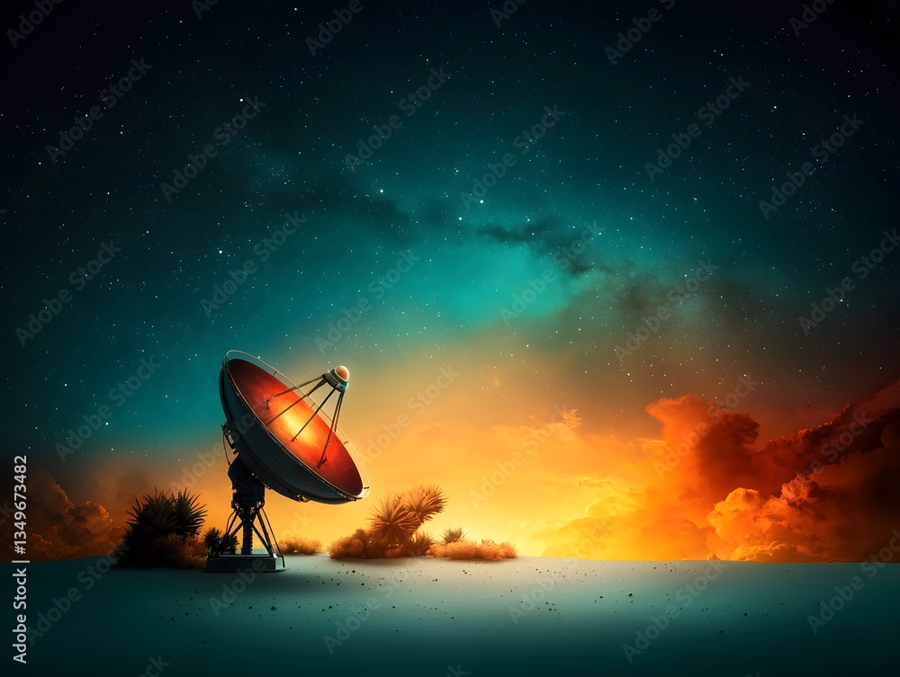 Aufkleber intricate futuristic antenna array transmitting signals through a vast technicolor cosmic landscape 
