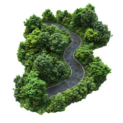Serpentine Road Through Lush Greenery with Transparent Background