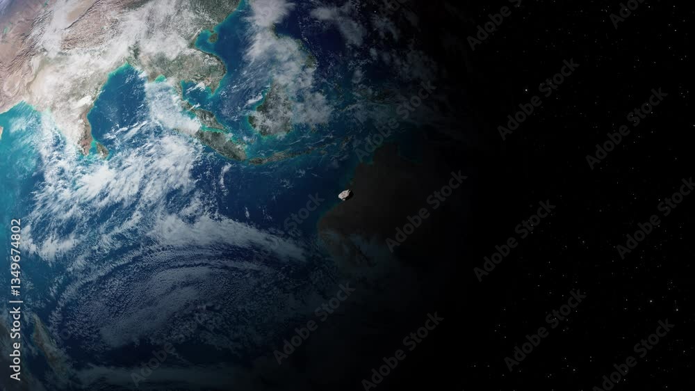 Poster the asteroid falls to earth. asteroid on a collision course with planet earth. asteroid or meteorite