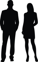 Silhouette of an African American man and woman in formal attire on white background