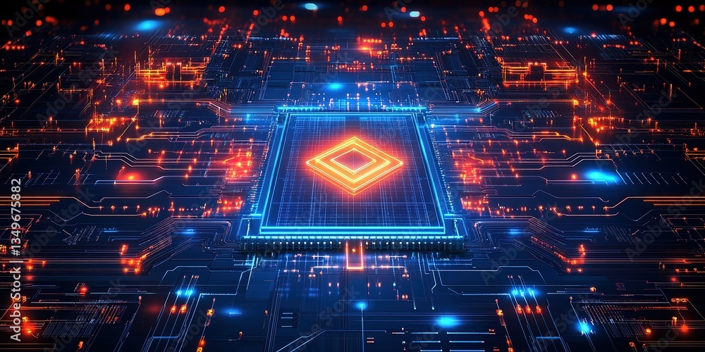 Aufkleber modern digital circuit board with illuminated processor and vibrant colors showcasing technology and