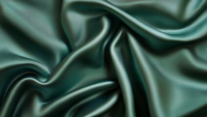 Obraz premium Green background, smooth green fabric texture with waves.