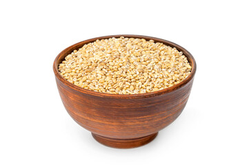 Bowl with wheat. Isolated on white.