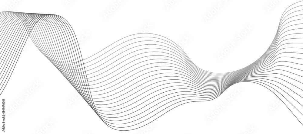 Poster undulate grey wave swirl, frequency sound wave, twisted curve lines with blend effect. technology, d