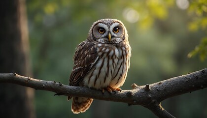 Obraz premium Majestic Owl Perched on Branch in Forest