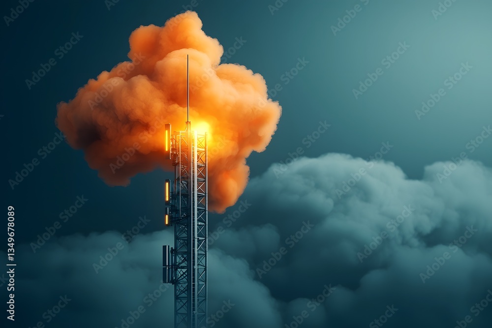 Aufkleber towering antenna array with complex interlocking components glowing with inner luminescence set agai