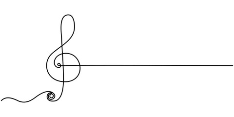 Continuous editable line drawing of treble clef. One line drawing of treble clef icon, Abstract note as continuous lines drawing on white background. Vector, Treble clef continuous one line drawing.