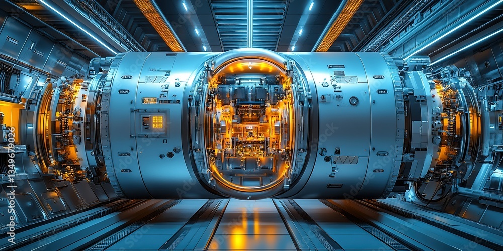 Poster advanced technological machinery showcasing intricate design and glowing elements in a futuristic en