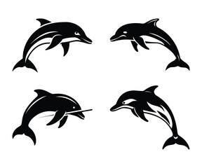Fototapeta premium Vector illustration of a dolphin set silhouette jumping in the ocean, Dolphin logo set. Vector illustration of a dolphin logo set.