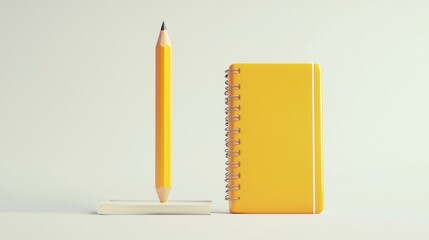 Studio shot of yellow pencil and notebook, minimalist design