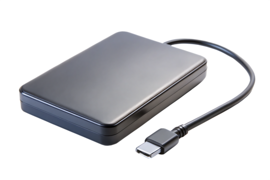 External Hard Disk drive with usb cable isolated on white background. External HDD with usb connector