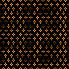 Luminous golden flower-like motifs with blue centers dance across a navy backdrop. Symmetrical pattern of diamond-shaped petals creates an elegant, seamless design