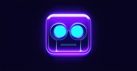 Futuristic purple and cyan ai powered trading bot icon with glowing eyes on dark background flat d glossy style round square shape modern app icon featuring clean minimalisti