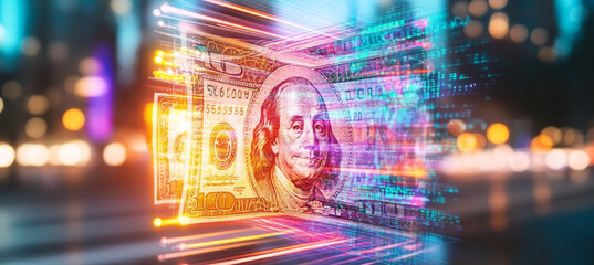 A representation of digital finance featuring a one hundred dollar bill, illustrating the intersection of traditional assets and modern technology.