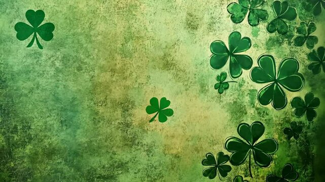 Grunge green surface with faded shamrock clovers, great for themed St. Patrick’s Day backgrounds.
