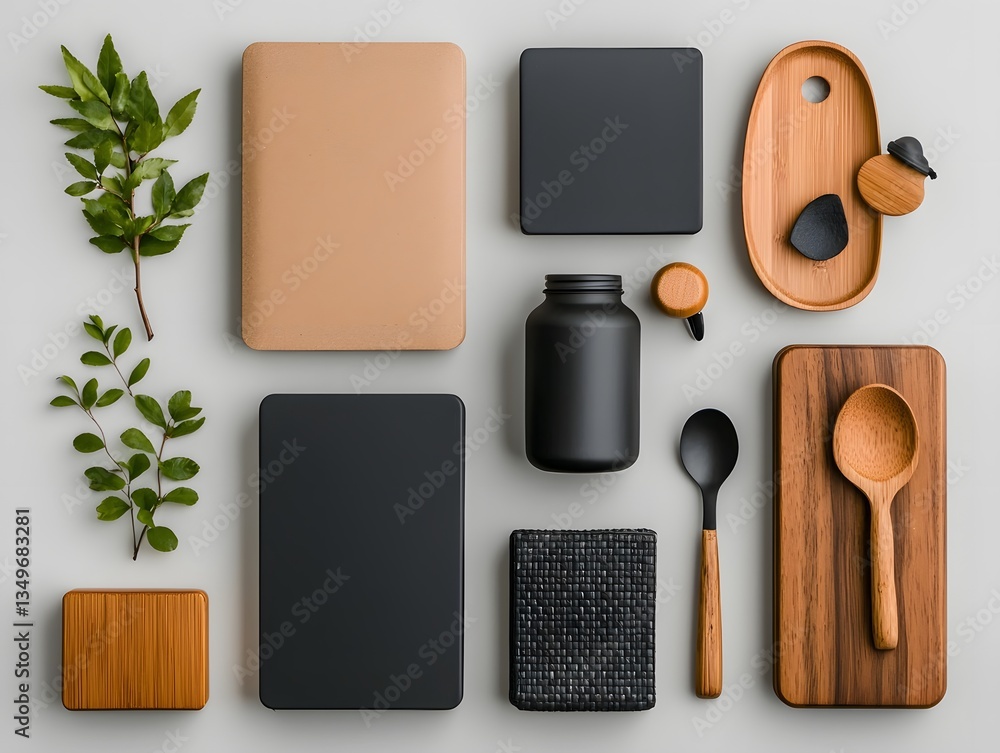 Poster a flat lay showcasing an assortment of visually appealing and practical storage containers in variou