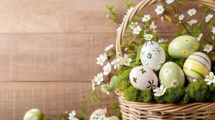 Decorative Basket With Intricately Designed Easter Eggs