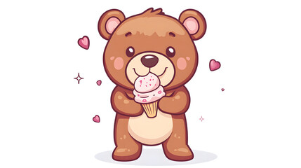 Naklejka premium Adorable Cartoon Vector of a Cute Bear with Ice Cream - Illustration for Projects