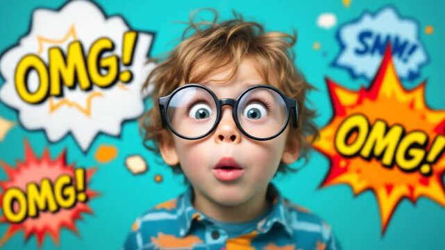 Surprised Boy with Glasses Reacting to Something Incredible Reaction Image