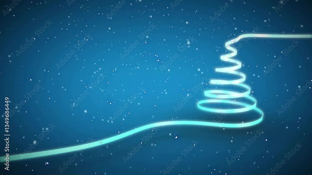Poster animation of glowing spiral line forming abstract tree shape in snowy background