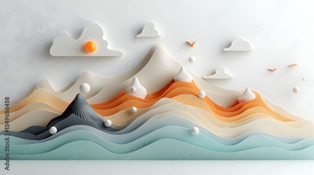 Poster and abstract landscape featuring a fluid topographic pattern with dynamic visualization of weather d