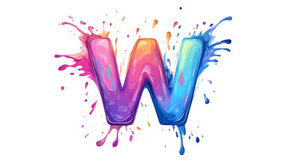 Vibrant Watercolor Letter W with Splash Effect Cartoon Vector Illustration