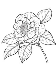 Camellia Flower Coloring Page &ndash; Elegant Botanical Illustration