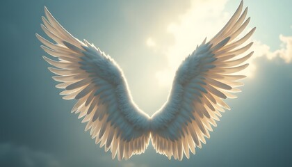 Obraz premium Majestic White Angel Wings Against Sunlit Sky