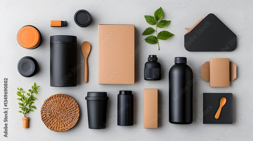 Poster assortment of diverse storage containers in a flat lay composition featuring cardboard wicker and me