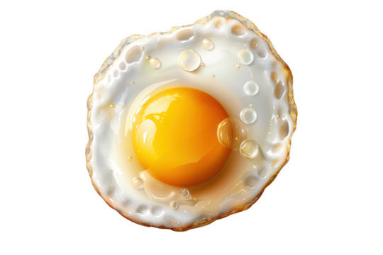 A Perfectly Cooked Fried Egg with a Vibrant Yellow Yolk and Crispy Edges, Highlighting Its Appetizing Details Against a Transparent Background