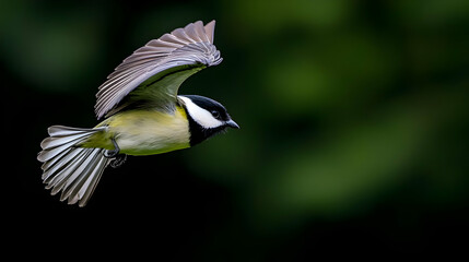 Obraz premium Great Tit Soaring Through Forest