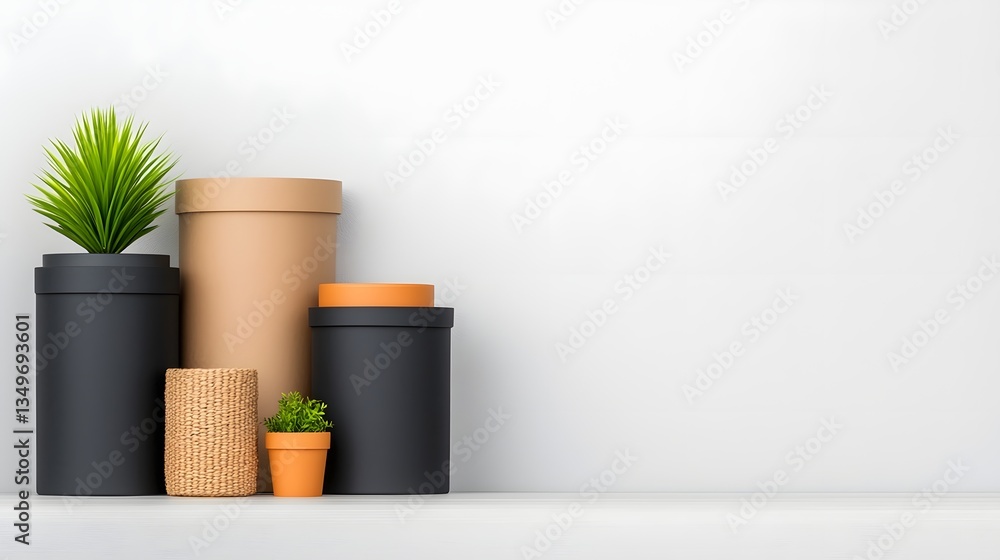 Poster assortment of stylish storage boxes bins and containers in various materials like cardboard wicker a