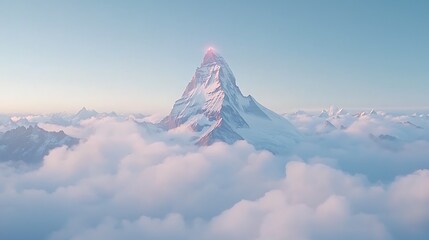Majestic Peak Above Cloudscape at Dawn.