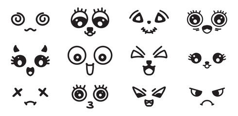 Cute face expressions set hand drawn