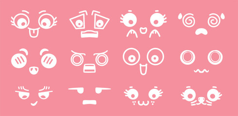 Cute face expressions Pink set hand drawn