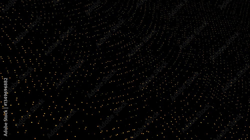 Poster elegant golden dotted particle flow on black abstract background with subtle motion