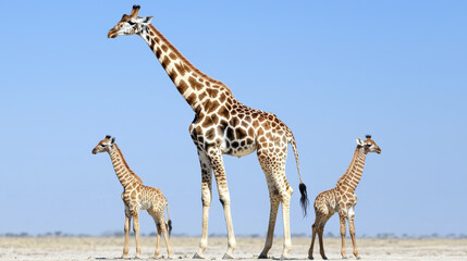 Obraz premium Giraffes standing in natural habitat, showcasing their long necks and unique patterns